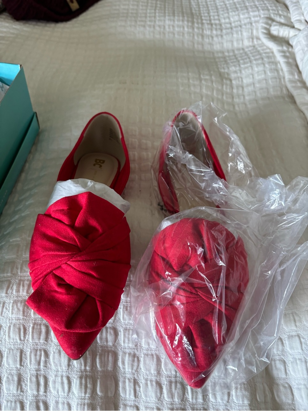 b.o.c. Red Knotted Pointed Toe Flats